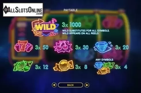 Paytable. Space Neon from GamePlay