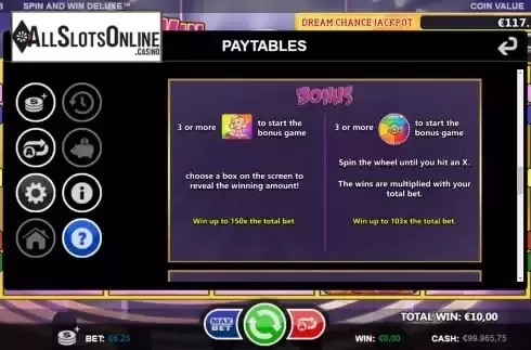 Bonus rules screen