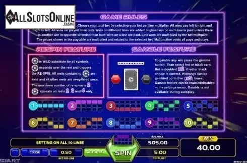 Paytable 2. Star Cash from GameArt
