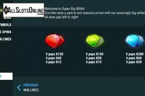 Paytable 1. Super Big Wilds from Slot Factory