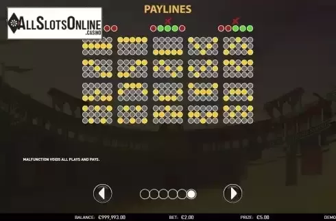 Paylines screen