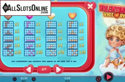 Pay table 2. Valentines Victory from 888 Gaming