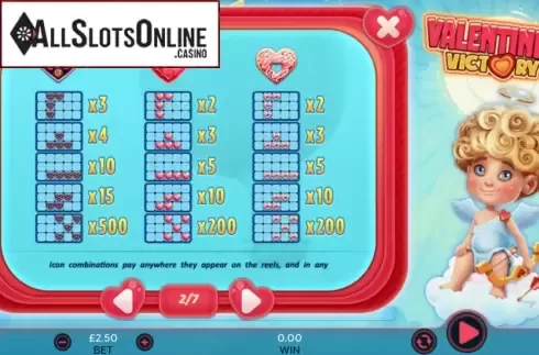 Pay table. Valentines Victory from 888 Gaming