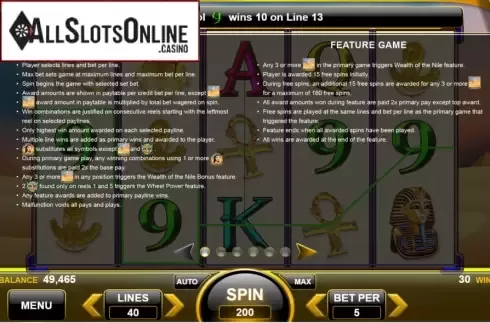 Features. Wealth of the Nile from Spin Games