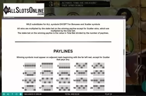 Paytable 4. Wild Jane, the Lady Pirate from Leander Games