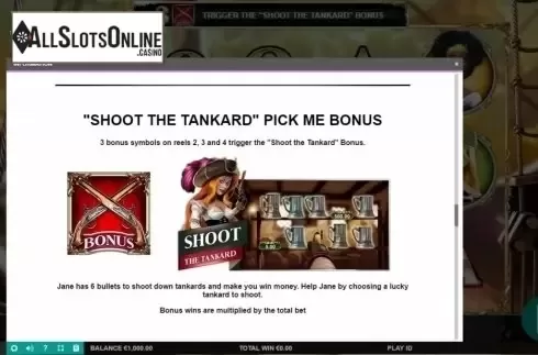 Paytable 5. Wild Jane, the Lady Pirate from Leander Games