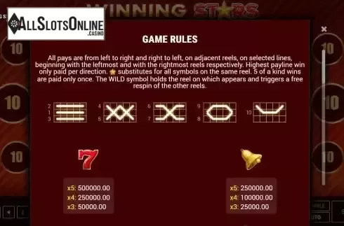 Paylines screen