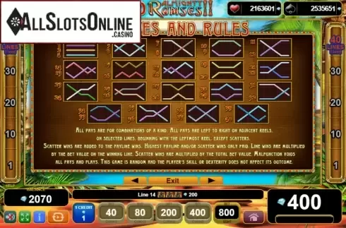 Paytable 4. 40 Almighty Ramses II from EGT