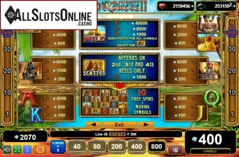 Paytable. 40 Almighty Ramses II from EGT