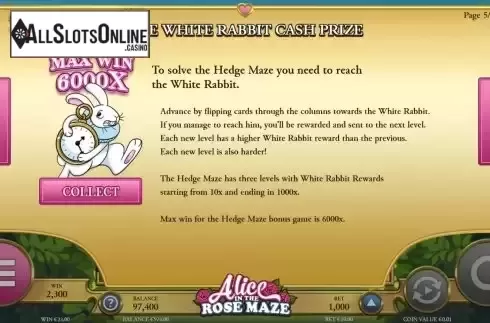 The White Rabbit Cash Prize screen