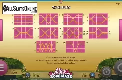 Paylines screen