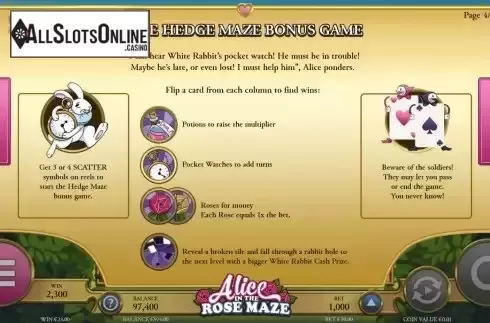The Hedge Maze Bonus Game screen