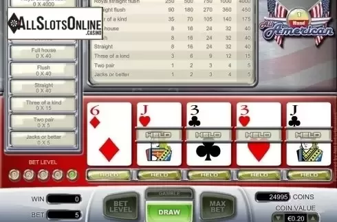 Game Screen. All American 1 Hand Poker (NetEnt) from NetEnt