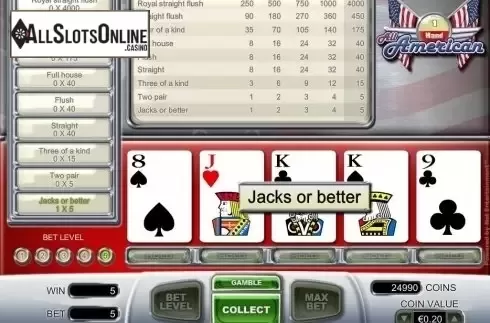 Game Screen. All American 1 Hand Poker (NetEnt) from NetEnt