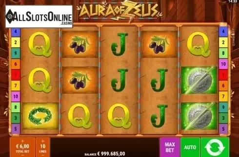 Game Workflow screen . Aura of Zeus from Gamomat