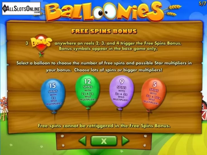 Paytable 3. Balloonies Farm from IGT