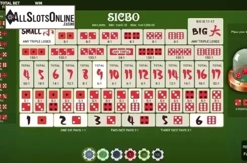 Reel screen. Bitcoin Sic Bo from OneTouch