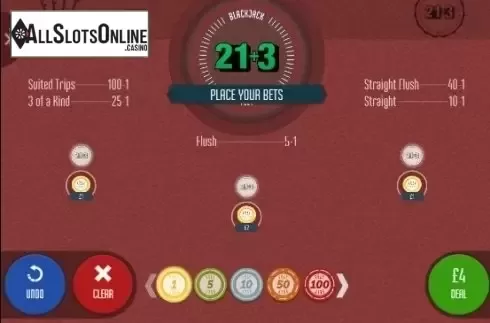 Reel screen. Blackjack 21+3 from Felt