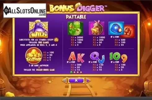 Paytable . Bonus Digger from Skywind Group