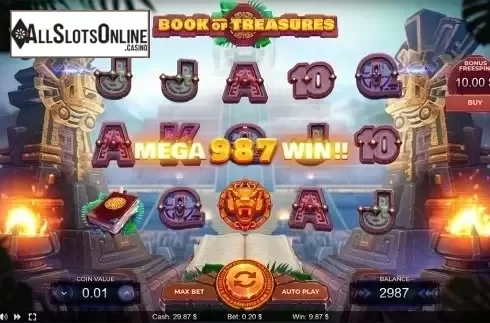 Mega win screen. Book of Treasures	 from Thunderspin