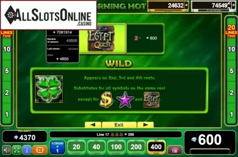 Features 1. Burning Hot Egypt Quest from EGT