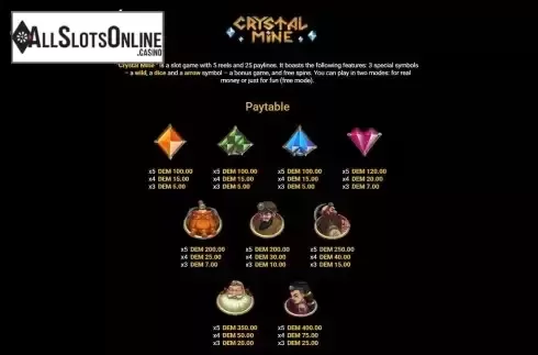 Paytable screen