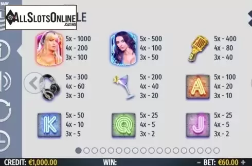 Paytable screen. Disco Baby from Octavian Gaming