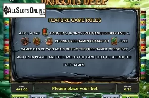 Paytable 2. Dragon's Deep from Greentube