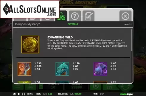 Paytable 1. Dragons Mystery (StakeLogic) from StakeLogic
