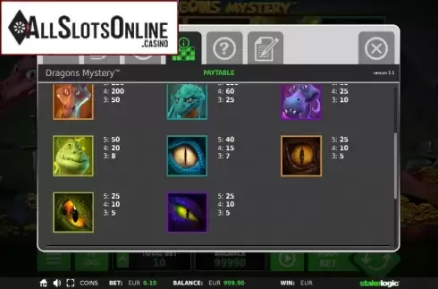 Paytable 2. Dragons Mystery (StakeLogic) from StakeLogic