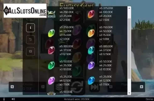 Paytable screen