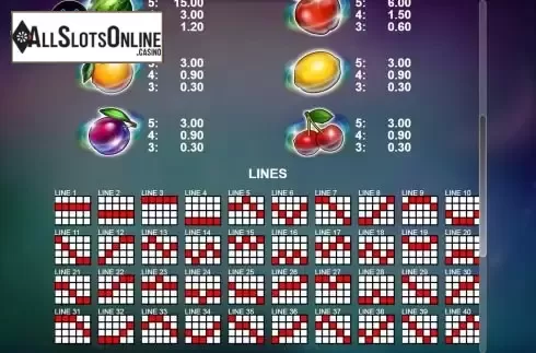 Paytable and paylines screen