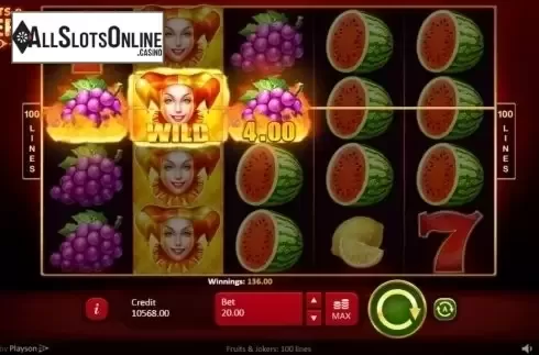Win Screen 1. Fruits & Jokers: 100 lines from Playson