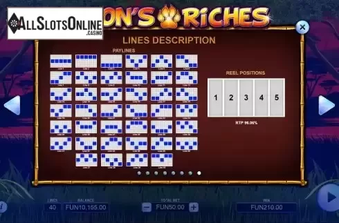 Paylines screen