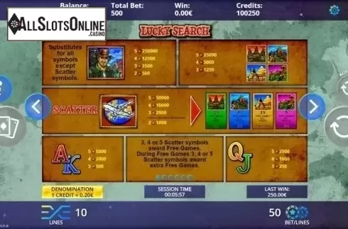Paytable. Lucky Search from DLV