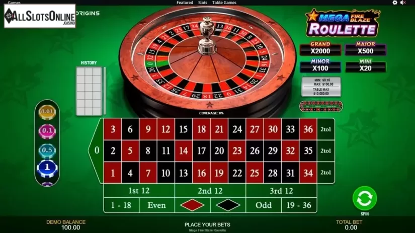 Game Screen. Mega Fire Blaze Roulette from Playtech Origins