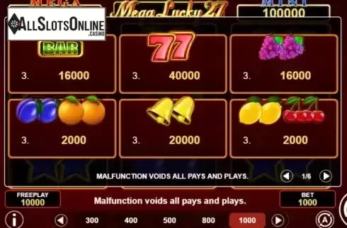 Pay Table screen