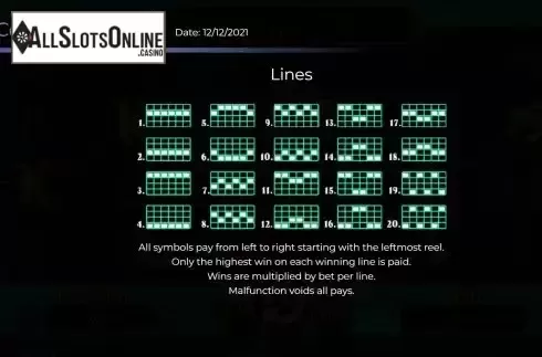 Pay Lines screen