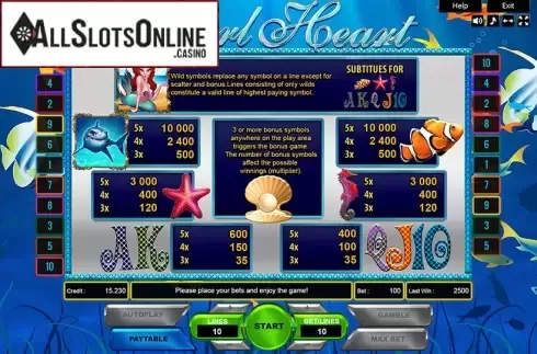 Paytable. Pearl Heart from Platin Gaming