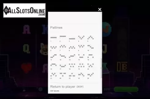 Paylines screen. Retro Wilds from Roxor Gaming