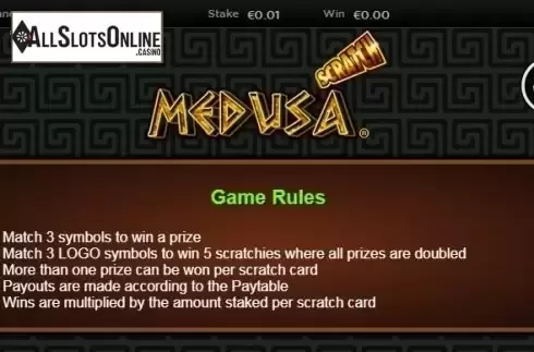 Paytable 1. Scratch Medusa from NextGen