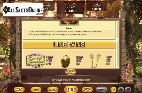 Paytable. Secret Garden 2 from Eyecon