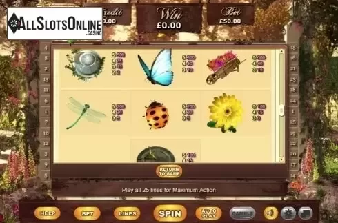 Paytable. Secret Garden 2 from Eyecon