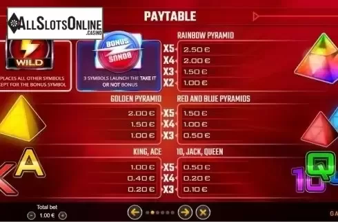 Paytable. Take it or not Slot from GAMING1