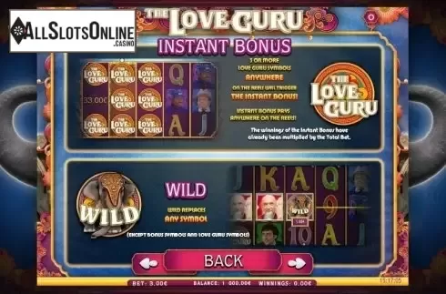 Paytable 2. The Love Guru from iSoftBet