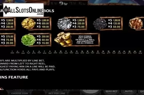 Paytable. Theres Gold Yonder from Nucleus Gaming