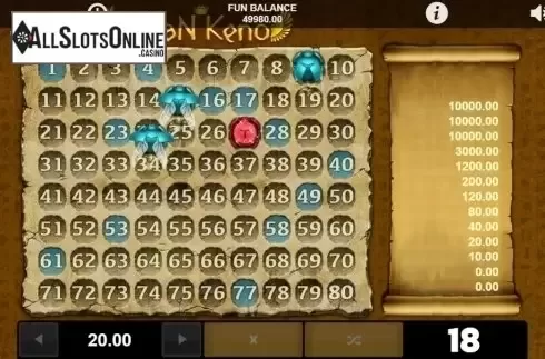 Game Screen 2. Tutan Keno from 1X2gaming