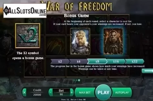 Paytable 3. War Of Freedom from X Play