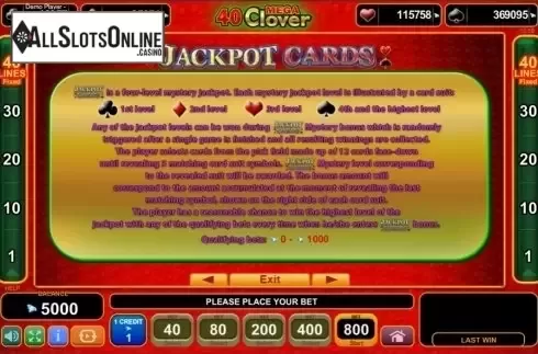 Paytable 3. 40 Mega Clover from EGT