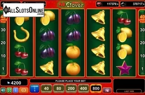 Reels screen. 40 Mega Clover from EGT